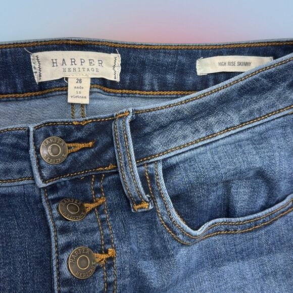 HARPER HERITAGE Women's 26 Button Fly HIGH RISE SKINNY Blue Jeans - Picture 4 of 4